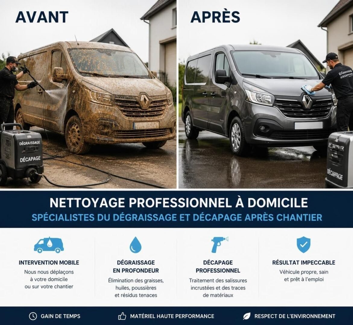 découvrez notre étude de cas détaillée sur le nettoyage complet d’un véhicule après chantier, avec des méthodes efficaces pour éliminer toutes les traces et saletés post-travaux.